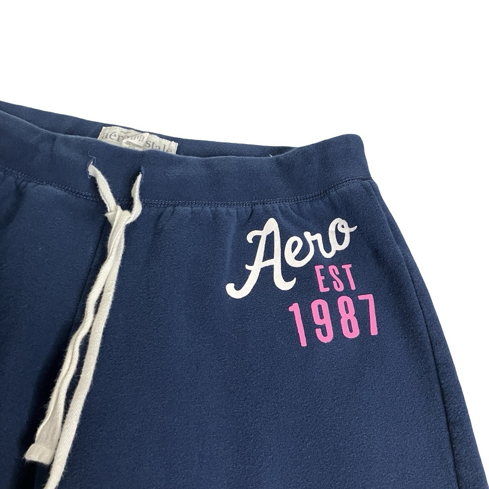 Aeropostale Wide Leg Flare Sweatpants Womens L Blue Raw Hem Mid Rise Y2K Preppy - Picture 3 of 14